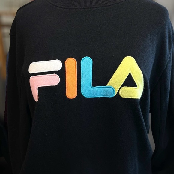 90s Throwback from FILA! Black Logo Sweatshirt in Pastel Lettering ~ Size L - Picture 2 of 4